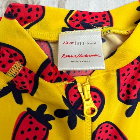Hanna Andersson Yellow Strawberry Rash Guard Swimsuit 3-6‎ Months - Picture 2 of 2